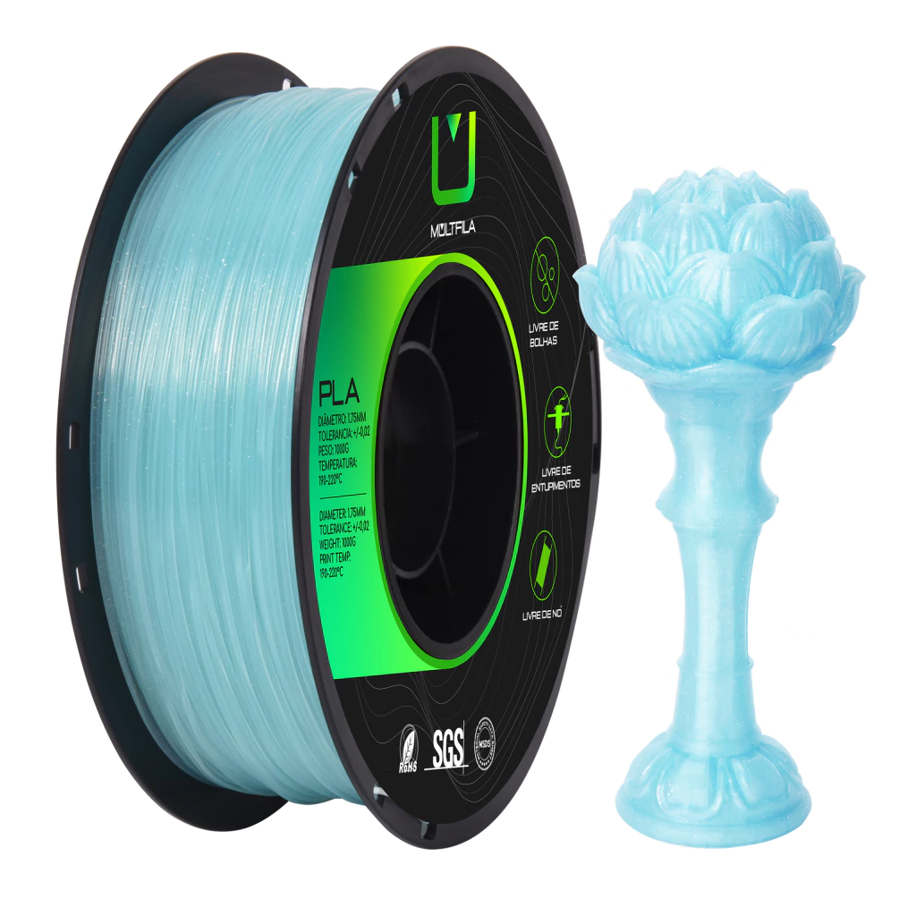 Filamento Pla Translúcido Azul Claro 1kg Multifila Para Impressora 3D 1.75mm