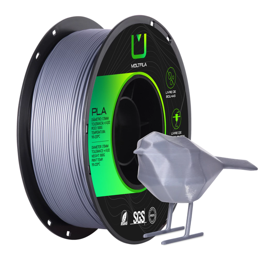 Filamento Pla Prata 1kg Multfila Para Impressora 3d 1.75mm