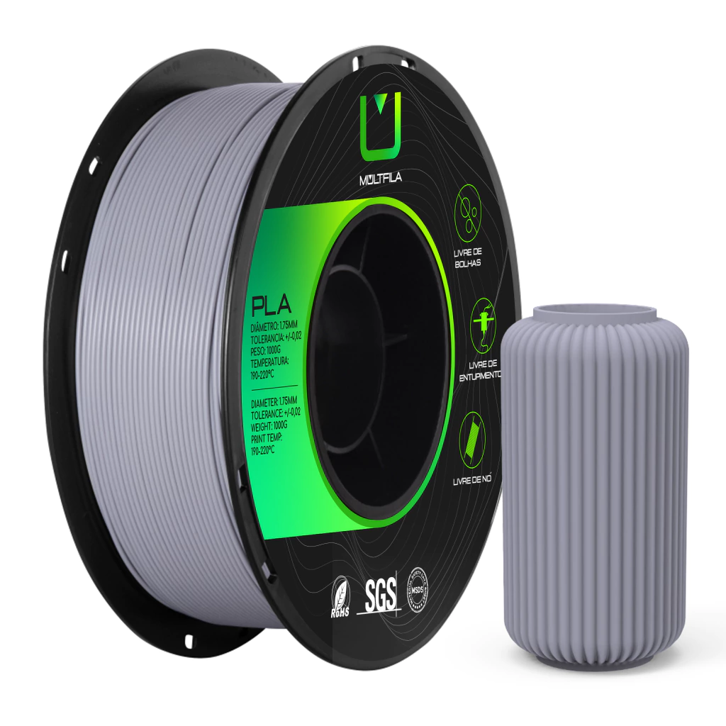 Filamento Pla Cinza 1kg Multfila Para Impressora 3d 1.75mm